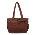 Bolso tote de nailon marrón oscuro para mujer con lazo grande y bolsillos laterales - café