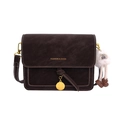 Dark brown retro crossbody bag with contrast stitching and owl charm decoration - With Pendant / Brown