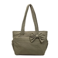 Bolso tote de nailon verde oliva con un lazo decorativo grande y correa ajustable - Verde