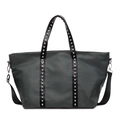 Bolso tote de nailon gris oscuro con remaches plateados y correa ancha ajustable - Gris