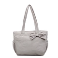 Sac fourre-tout en nylon violet gris clair avec nœud décoratif et poches latérales - Gris