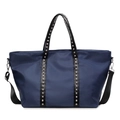 Bolso tote grande azul oscuro con remaches plateados en las asas y correa de hombro - Azul