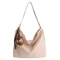 Minimalist beige PU leather tote bag with cute brown bear and star charm pendant - With Pendant / Off White