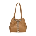 Braune Eimer-Tasche aus gewebtem PU-Leder mit elegantem Perlenketten-Kordelzug - Braun