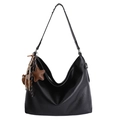 Minimalist black tote bag in matte synthetic leather with star and bear charms - With Pendant / Black