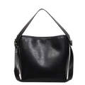 Borsa a secchiello in pelle nera minimalista con cuciture bianche e tracolla larga - Nero