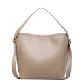 Borsa a secchiello minimalista in pelle marrone chiaro con tracolla larga e oro - Cachi