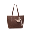 Bolso tote retro café en gamuza con colgante de oso y correas de hombro ajustables - Con Colgante / café