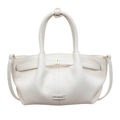 Elegante borsa tote in pelle color crema con trama litchi e dettagli metallici dorati - Bianco
