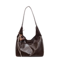 Borsa hobo marrone scuro in pelle con catena arancione e ciondolo intrecciato alla moda - Con Ciondolo / caffè