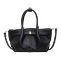 Borsa a secchiello nera motivo litchi con hardware dorato e tracolla regolabile in vista - Nero