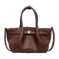 Borsa tote in pelle marrone scuro con fibbia dorata e tracolla regolabile elegante - Marrone