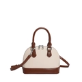 Beige en bruine contrast handtas met zilveren ritsen en verstelbare schouderriem - Wit