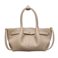 Borsa beige in pelle a motivo litchi con design a pieghe e fibbia in metallo dorato - Cachi