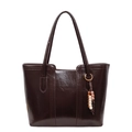 Dark brown high-gloss tote bag with minimalist design and colorful beaded keychain - With Pendant / Coffee