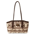 Borsa tote vintage in lana d'agnello con jacquard floreale e tracolla in pelle - Marrone