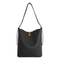 Sac seau classique en cuir noir avec texture litchi et fermoir tournant doré élégant - Noir