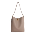 Sac seau vintage en cuir taupe avec texture litchi et fermoir rotatif doré élégant - Gris