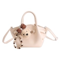 Creamy white bucket bag with pleated cloud design and plush bear charm accessory - With Plush Bear Pendant / White