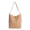 Sac seau élégant en cuir abricot avec fermoir doré et bandoulière réglable chic - Kaki