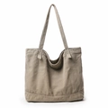 Borsa tote in tela kaki retrò ad alta capacità con cuciture rinforzate e manici lunghi - Grigio