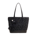 Black jacquard tote bag with bow patterns and plush pony pendant on white background - With Pendant / Black