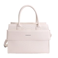Chic beige crocodile textured tote bag with top handle and crossbody strap for women - White