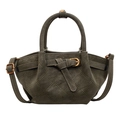 Borsa a mano trapuntata verde oliva scuro in pelle con catena e dettagli bronzo vintage - Verde