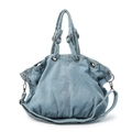 Vintage lichtblauwe denim draagtas met metalen ringen en verstelbare schouderriem - Lichtblauw
