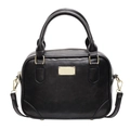 Bolso bandolera de cuero negro con asas superiores y detalles en metal dorado pulido - Negro