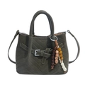 Deep green quilted bucket bag with vintage bead charm and adjustable shoulder strap - Green