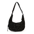 Schicke schwarze Hobo-Tasche mit glänzenden Pailletten und verstellbarem Riemen in Halbmondform - Schwarz