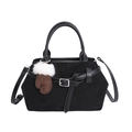 Sac fourre-tout noir en daim avec lanières en cuir et charme décoratif en forme de gant - Avec Pendentif / Noir