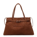 Borsa tote grande marrone in finta pelle scamosciata con cintura e fibbia argento - Marrone