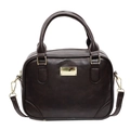 Bolso Boston chic café oscuro con detalles dorados y correa ajustable - Marrón