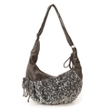 Hobo-Halbmond-Tasche aus dunklem Stoff mit silbernen Pailletten und verstellbarem Gurt - Grau