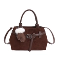 Sac à main en daim marron foncé avec lanières en cuir et pendentif gant décoratif - Avec Pendentif / Marron