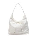 Bolso hobo minimalista blanco roto con lazo de cordón y textura de cuero fino - Blanco Roto