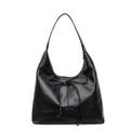 Bolso de hombro Hobo negro minimalista en cuero PU brillante con detalle de lazo suave - Negro