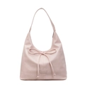 Bolso hobo minimalista rosa claro con lazo delicato y placa de marca moderna - Rosa