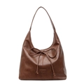 Bolso hobo minimalista en cuero marrón oscuro con lazo decorativo y detalle de logo - Marrón
