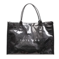 Glänzende schwarze transparente Totebag mit weißem TOTE BAG Text und Griffen - Schwarz
