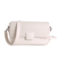 Elegant white crossbody box bag with textured flap and wide leather shoulder strap - White