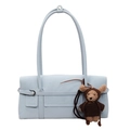 Light blue faux leather tote bag with a small brown teddy bear charm pendant - Blue