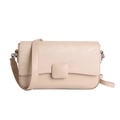 Minimalist beige crossbody box bag in smooth leather and textured fabric variant - Khaki
