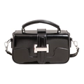 Sleek black patent leather crossbody bag with silver buckle and top handle - With Pendant / Black