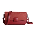 Chic burgundy crossbody bag with mixed fabric textures and silver hardware detail - Burgundy