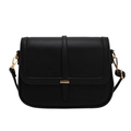 Classic black litchi texture leather crossbody bag with elegant gold metal buckle - Black