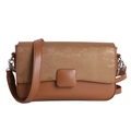 Chic brown crossbody bag featuring textured flap and wide removable shoulder strap - Brown