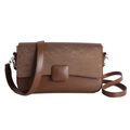 Brown tofu shoulder bag with textured woven flap and smooth leather finish crossbody - Brown